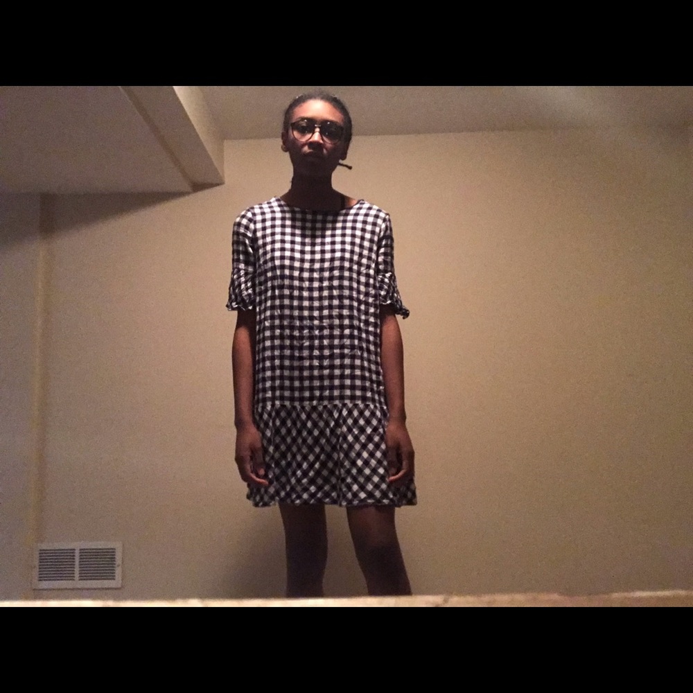 Blue gingham ruffle dress